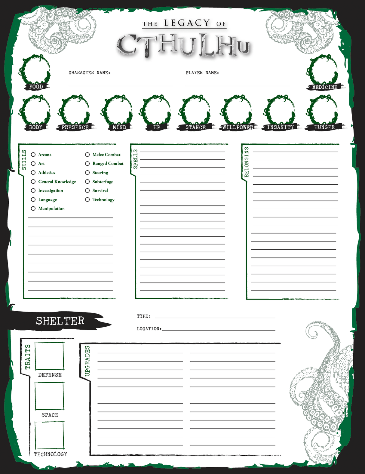 The Legacy of Cthulhu - Character Sheet's Pad - Mind's Vision
